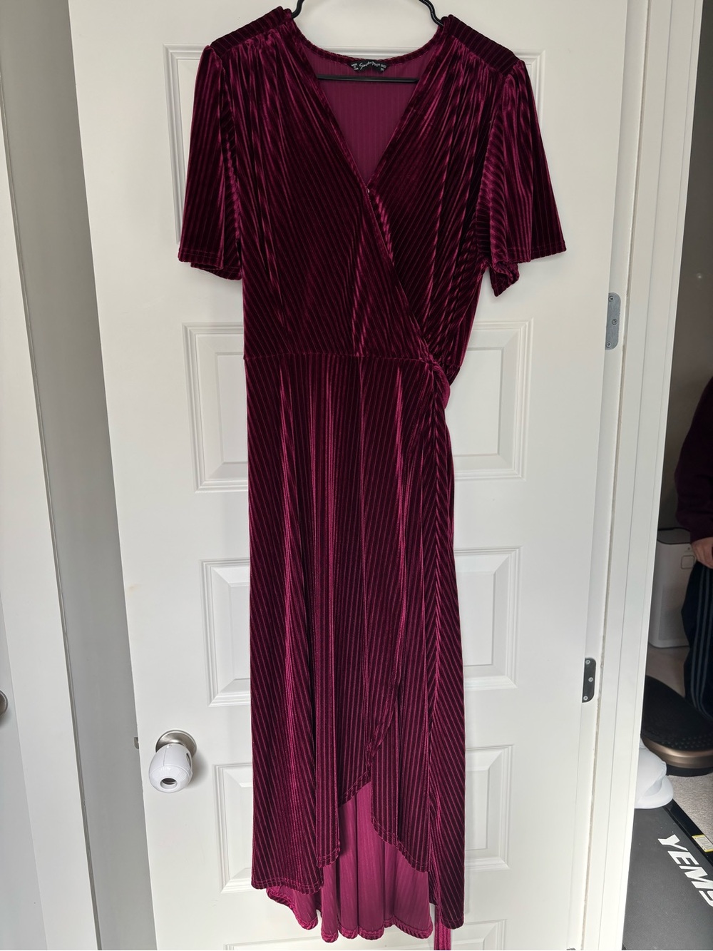 Simplee Apparel Velvet Wrap Maxi Dress in Burgundy